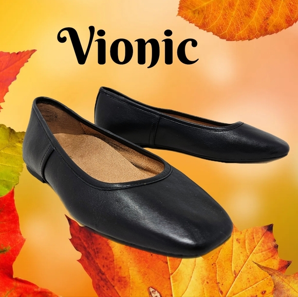 Vionic Shoes - Vionic Orinda Flats Womens Sz 7.5M Black Leather Square Toe Low Heel Vio-motion